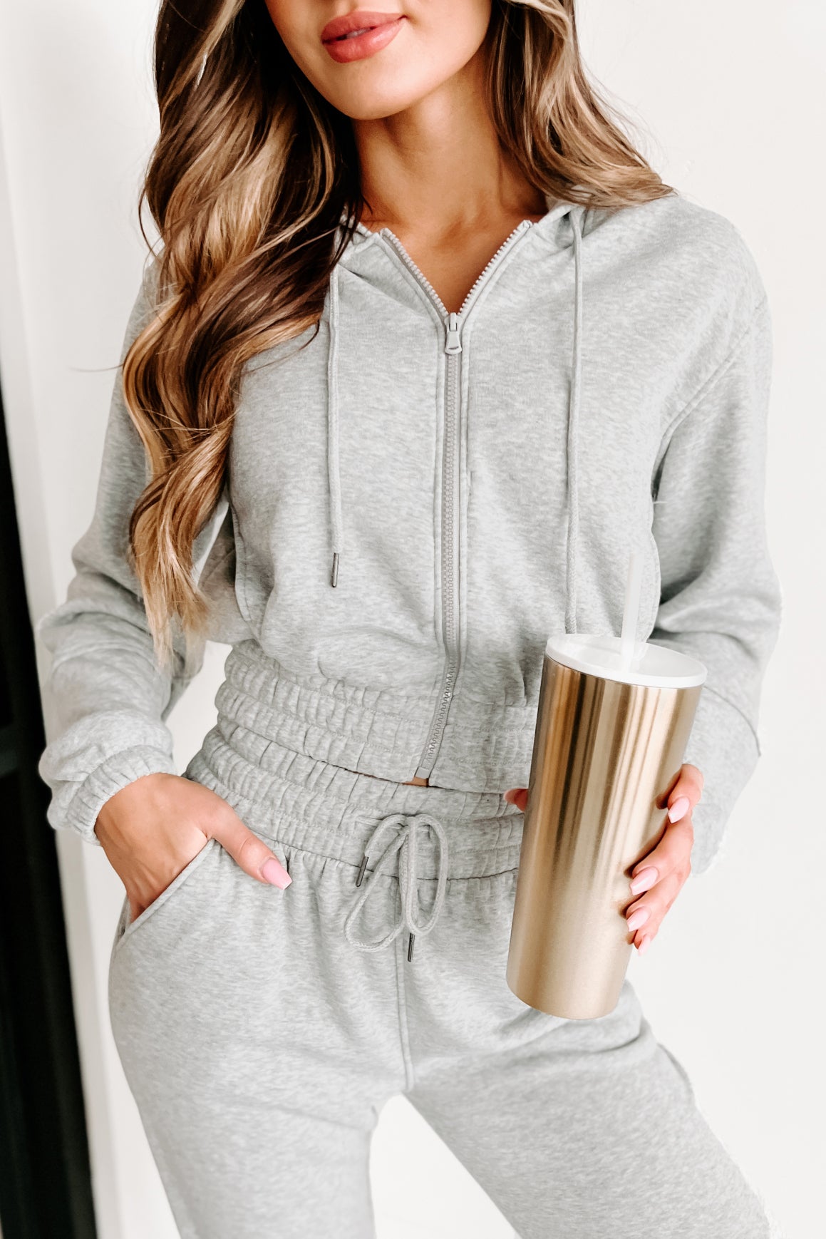 Just Playing Around Zip Up Hoodie Joggers Set Heather Grey