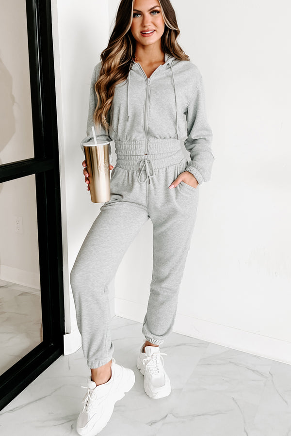 Just Playing Around Zip-Up Hoodie & Joggers Set (Heather Grey) - NanaMacs