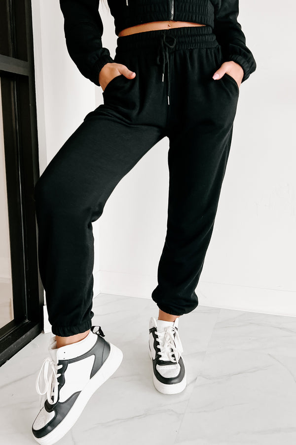 Just Playing Around Zip-Up Hoodie & Joggers Set (Black) - NanaMacs