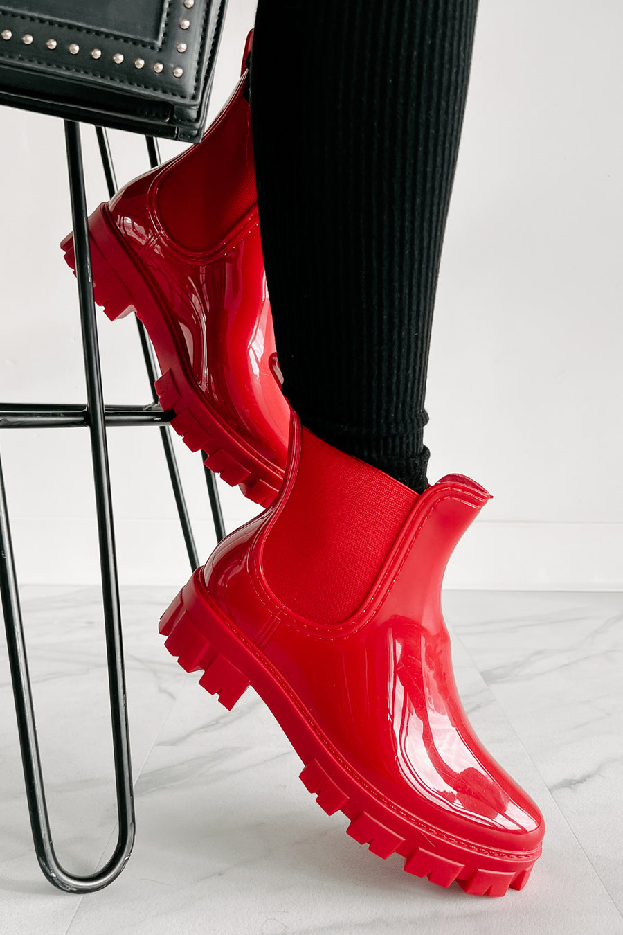Hot Tamale Patent Leather Lug Sole Chelsea Boots (Red) - NanaMacs