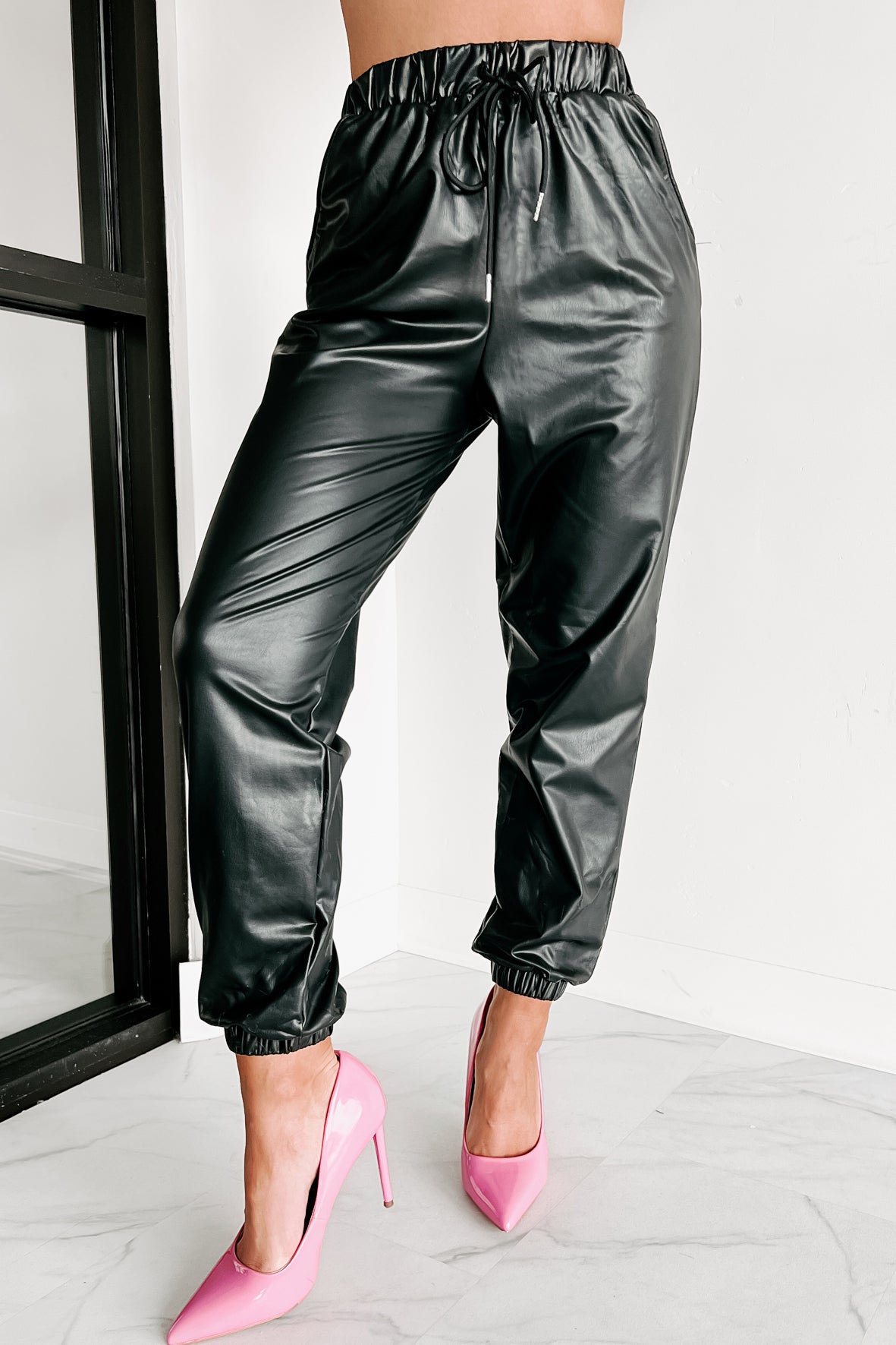 Faux leather 2024 joggers women