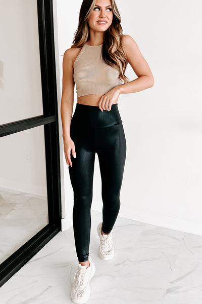 Keep Going On Ribbed Keyhole Back Crop Top (Mushroom) - NanaMacs