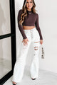 Worth The Effort Ribbed Mock Neck Long Sleeve Crop Top (Maroon) - NanaMacs