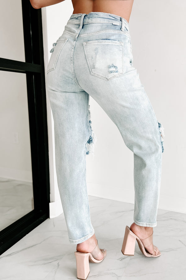 Izetta High Rise Distressed Risen Slim Straight Jeans (Light) - NanaMacs