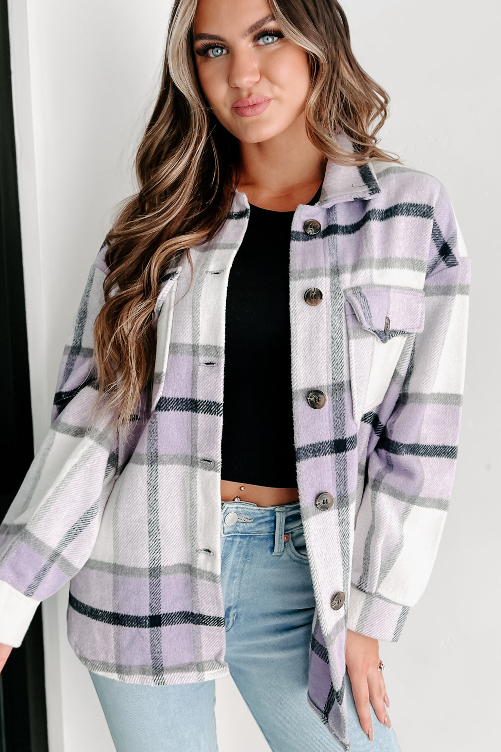 Tandy Plaid Shacket (Lavender) - NanaMacs