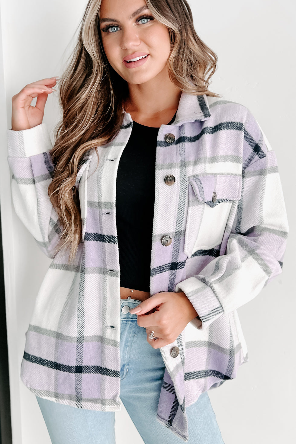 Tandy Plaid Shacket (Lavender) - NanaMacs