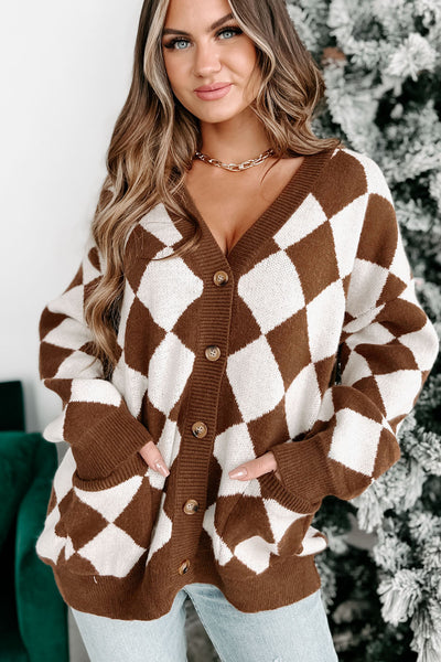 Teach Me More Diamond Cardigan (Pecan Brown) - NanaMacs