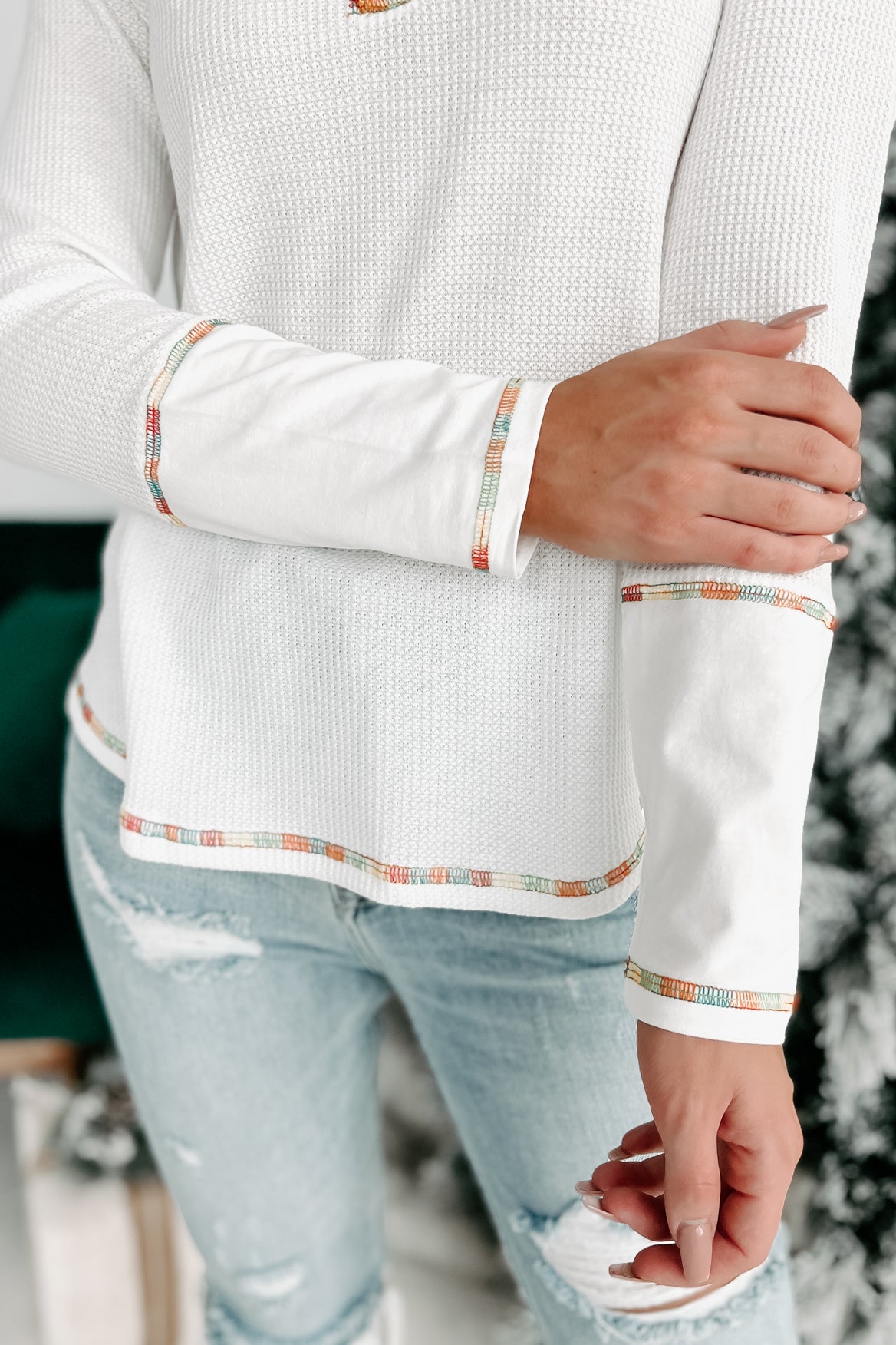 Sweet Time Long Sleeve Henley Top (White) - NanaMacs