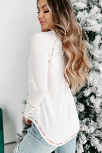 Sweet Time Long Sleeve Henley Top (White) - NanaMacs