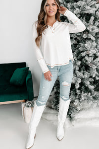 Sweet Time Long Sleeve Henley Top (White) - NanaMacs