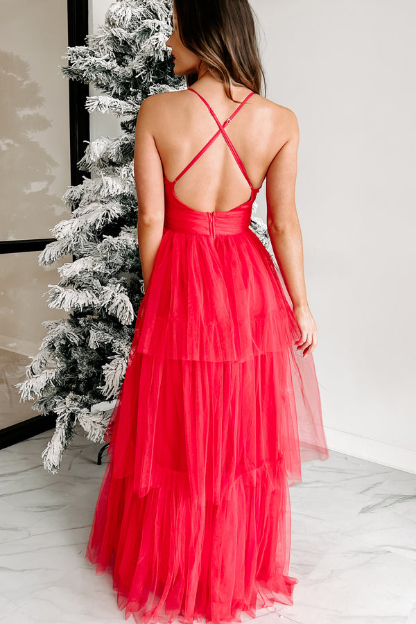 Having A Ball Tiered Maxi Dress (Red) - NanaMacs