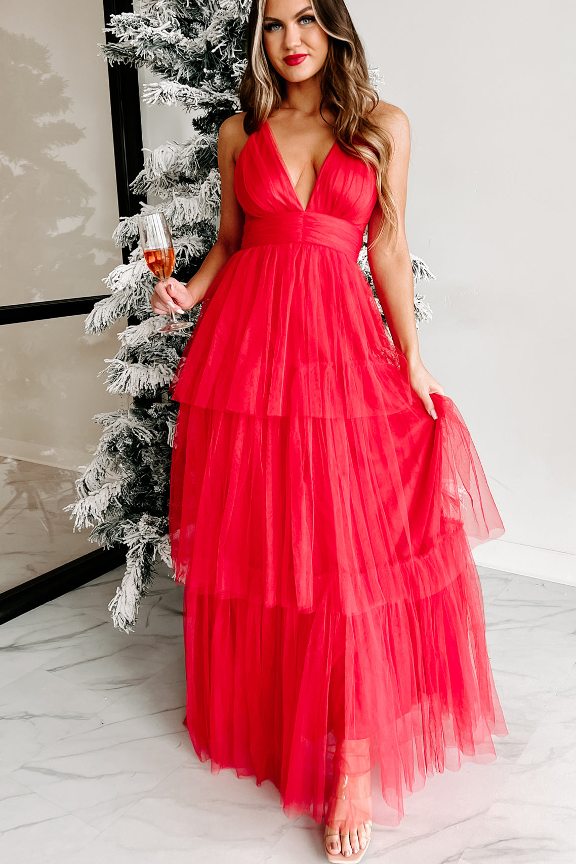 Midi Mesh Ruffle Dress Red Halter Ruffle Maxi Dress  Clothe Boutique