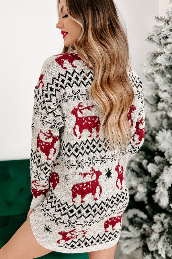 Snowflakes & Sleighs Printed Sweater Dress (Multi) - NanaMacs