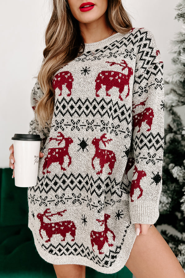 Snowflakes & Sleighs Printed Sweater Dress (Multi) - NanaMacs