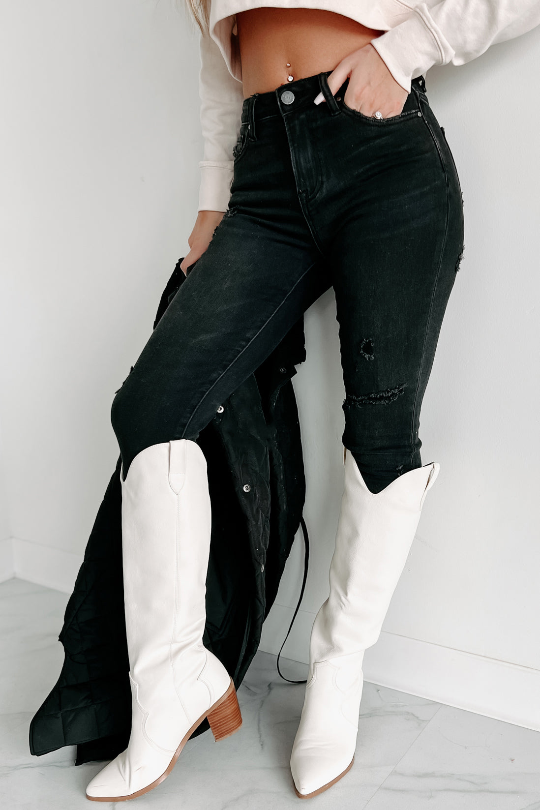 Tobias Mid-Rise Distressed Slim Risen Jeans (Black) - NanaMacs