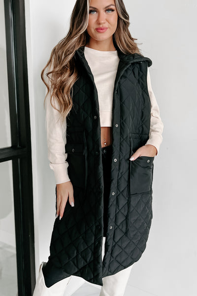 My Missing Piece Quilted Hooded Vest (Black) - NanaMacs