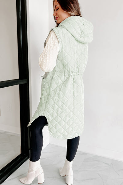 My Missing Piece Quilted Hooded Vest (Sage) - NanaMacs