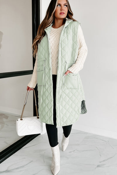 My Missing Piece Quilted Hooded Vest (Sage) - NanaMacs