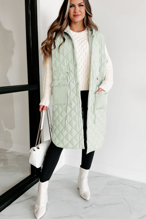 My Missing Piece Quilted Hooded Vest (Sage) - NanaMacs