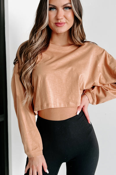 Oversized Long Sleeve Crop Top (Peanut Butter) - NanaMacs