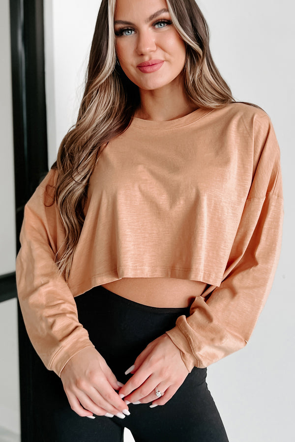 Oversized Long Sleeve Crop Top (Peanut Butter) - NanaMacs