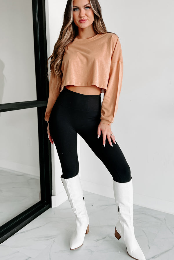 Oversized Long Sleeve Crop Top (Peanut Butter) - NanaMacs