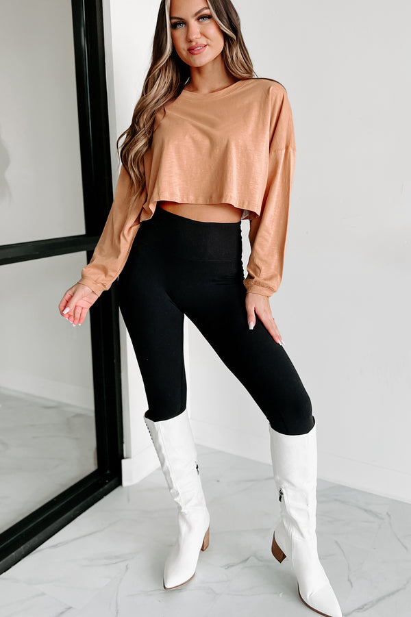 Oversized Long Sleeve Crop Top (Peanut Butter) - NanaMacs