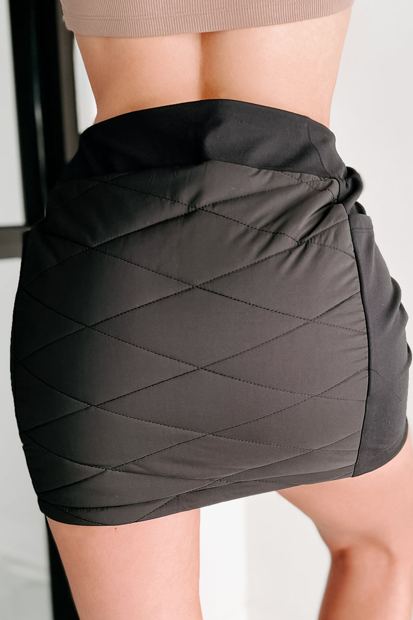 Ski Bunny Quilted Nylon Mini Skirt (Black) - NanaMacs