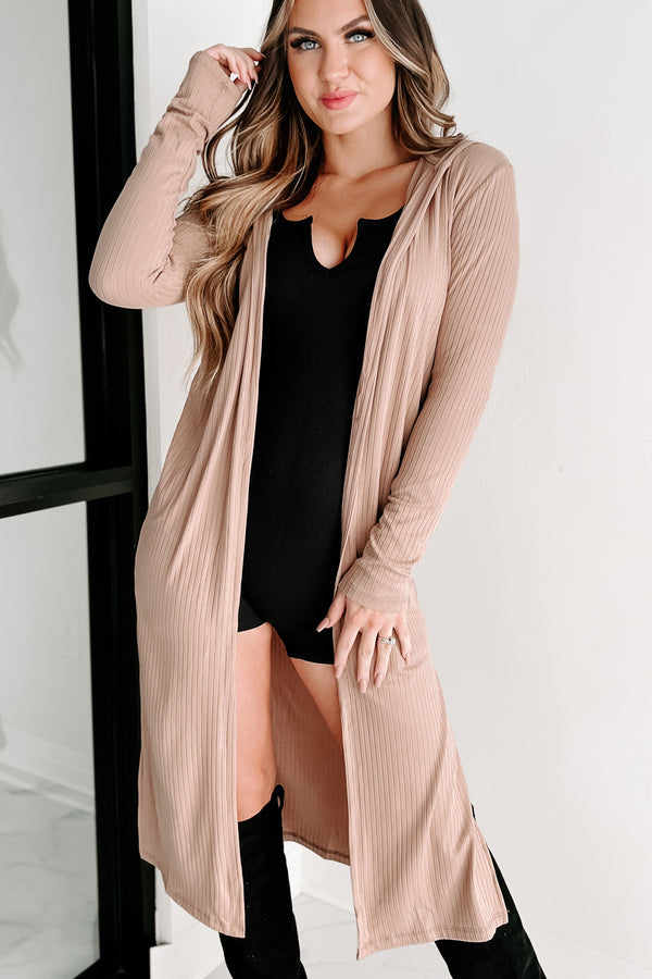 Holiday Steal- Tori Ribbed Hooded Cardigan (French Taupe) - NanaMacs