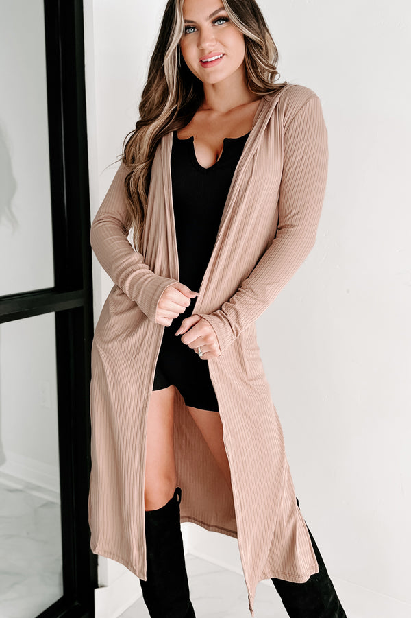 Holiday Steal- Tori Ribbed Hooded Cardigan (French Taupe) - NanaMacs