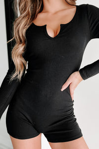 Doorbuster- Choosing Comfort Ribbed Long Sleeve Romper (Black) - NanaMacs