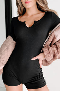 Doorbuster- Choosing Comfort Ribbed Long Sleeve Romper (Black) - NanaMacs