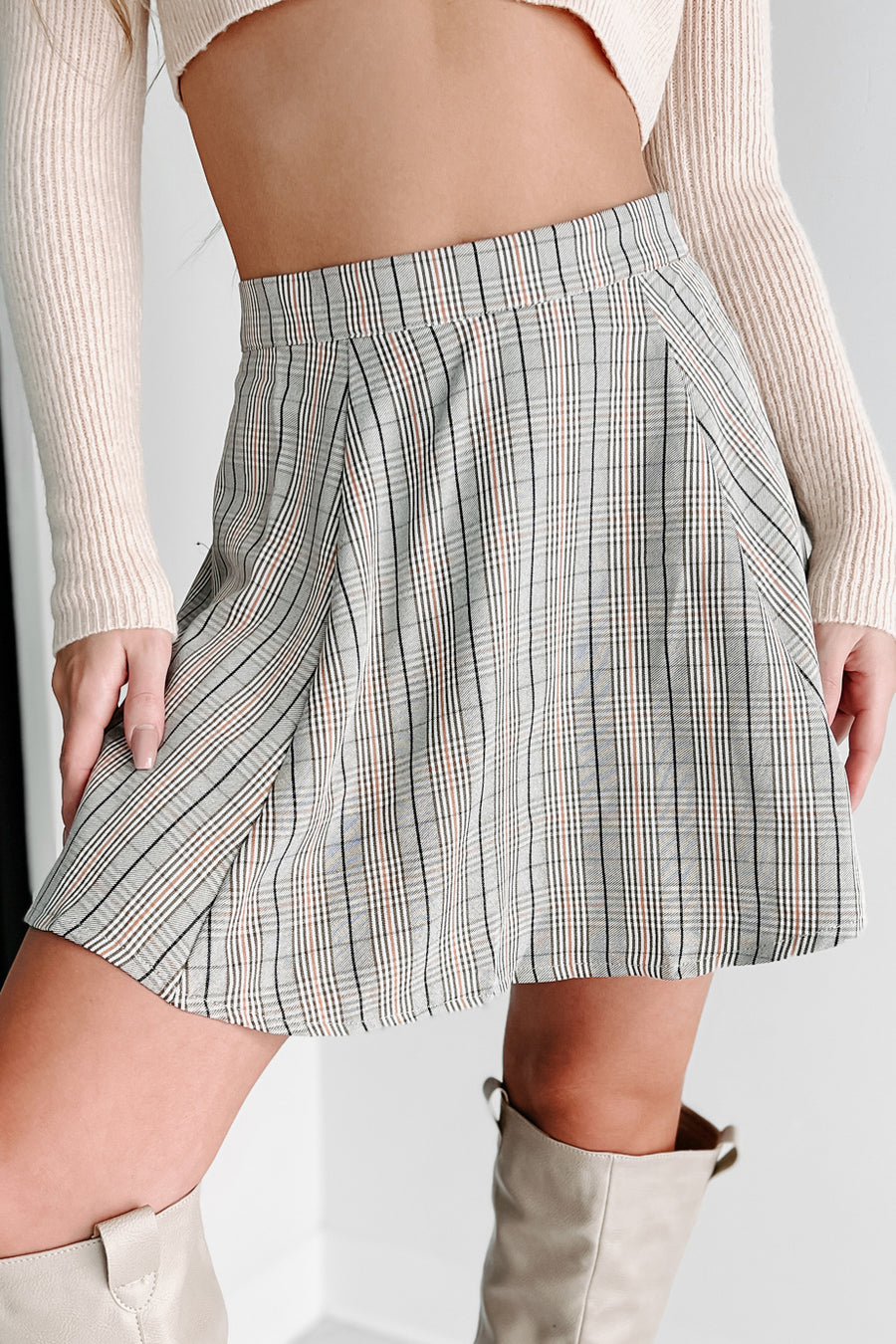 Ask The Question Plaid Mini Skirt (Pale Olive) - NanaMacs