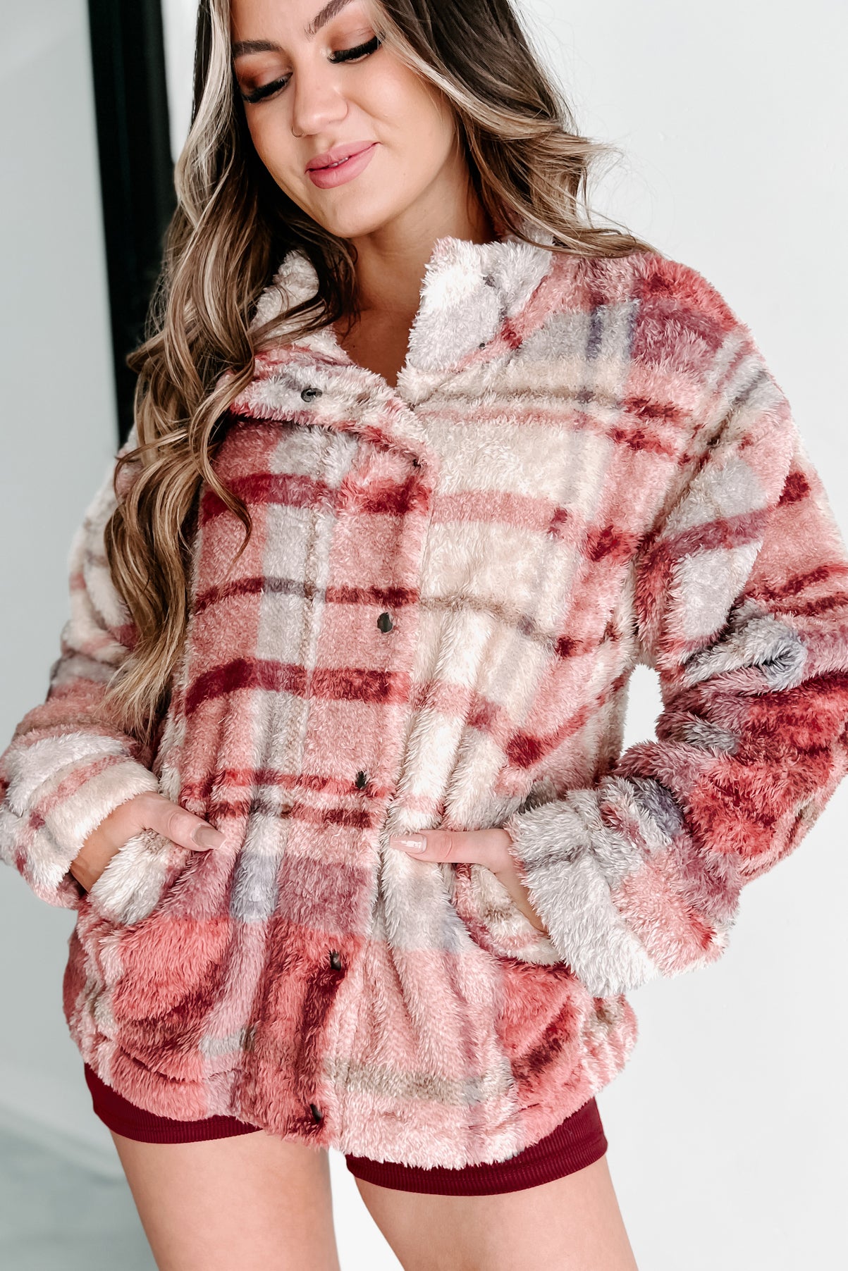 Fuzzy sale plaid jacket