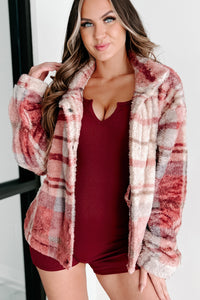 Doorbuster- Comforting Words Fuzzy Plaid Jacket (Rose Mix) - NanaMacs