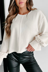 Doorbuster- Good Friends Ribbed Long Sleeve Top (Cream) - NanaMacs