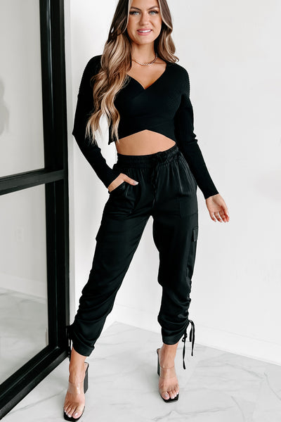 Better Off Single Ruched Cargo Pants (Black) - NanaMacs