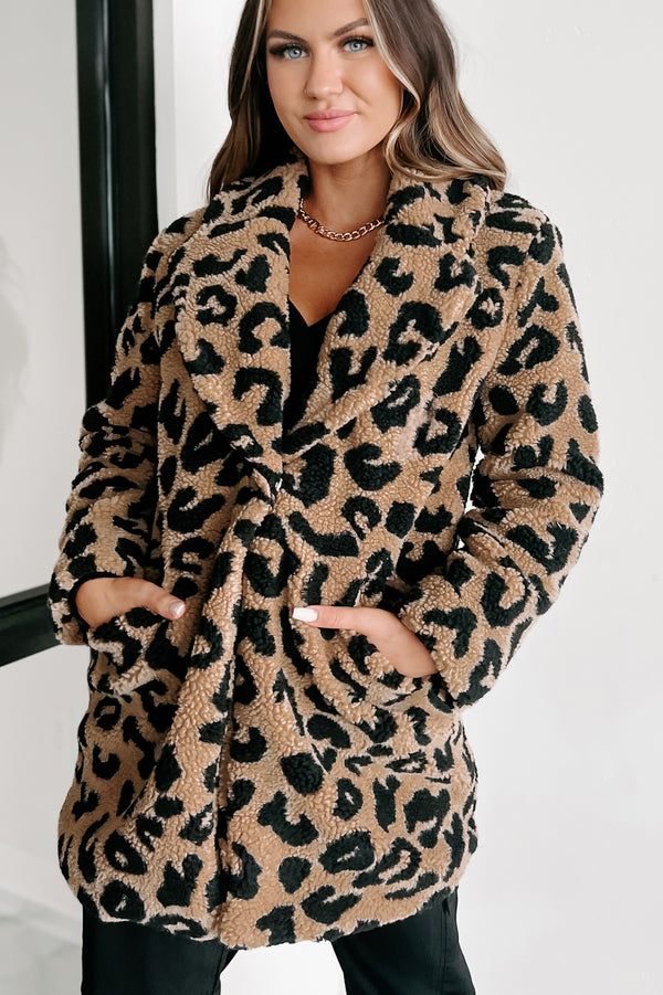 All About The Attention Teddy Sherpa Leopard Coat (Brown) - NanaMacs