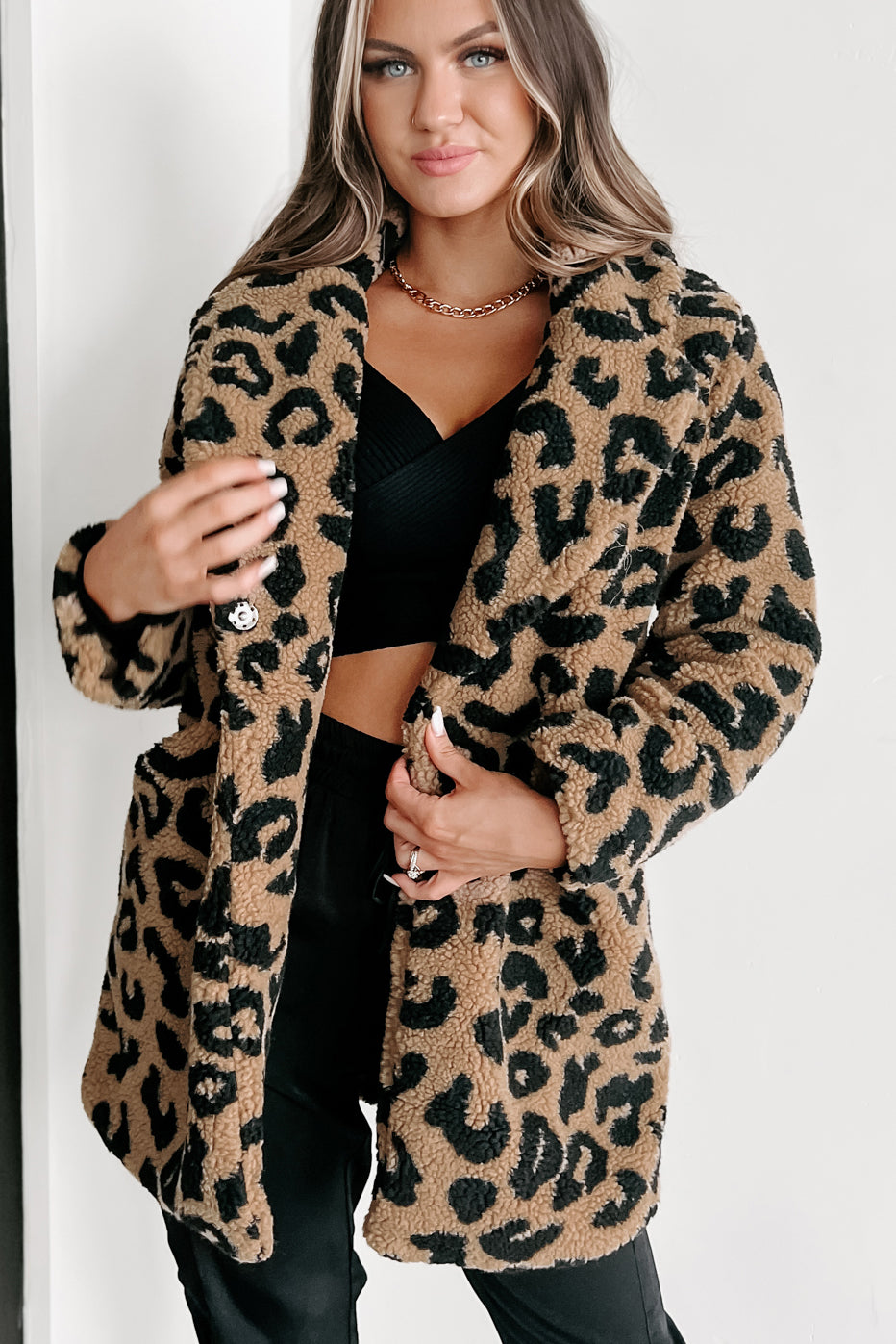 All About The Attention Teddy Sherpa Leopard Coat (Brown) - NanaMacs