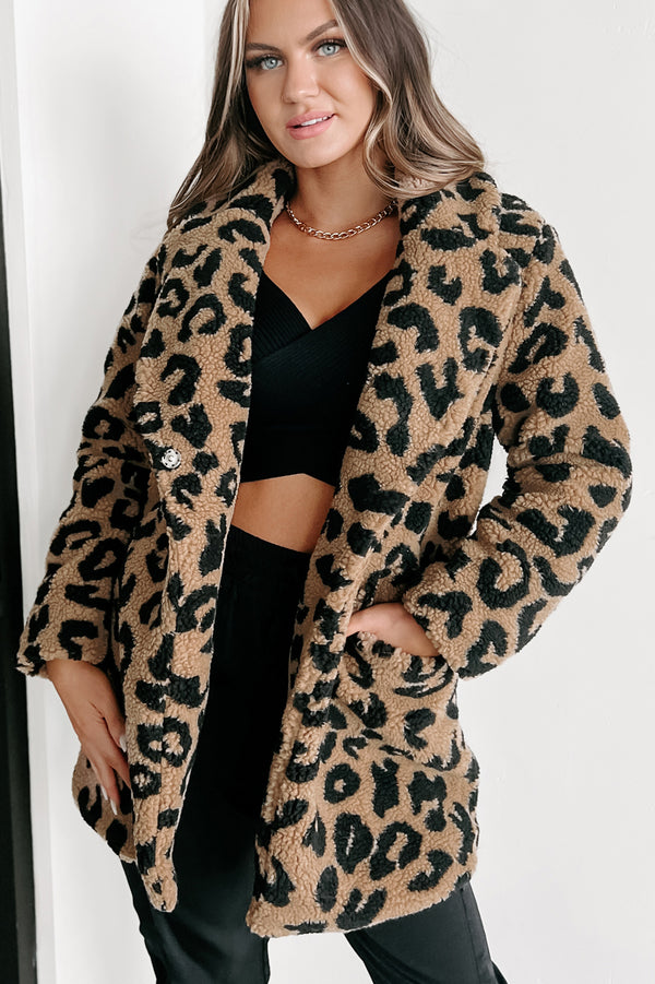 All About The Attention Teddy Sherpa Leopard Coat (Brown) - NanaMacs