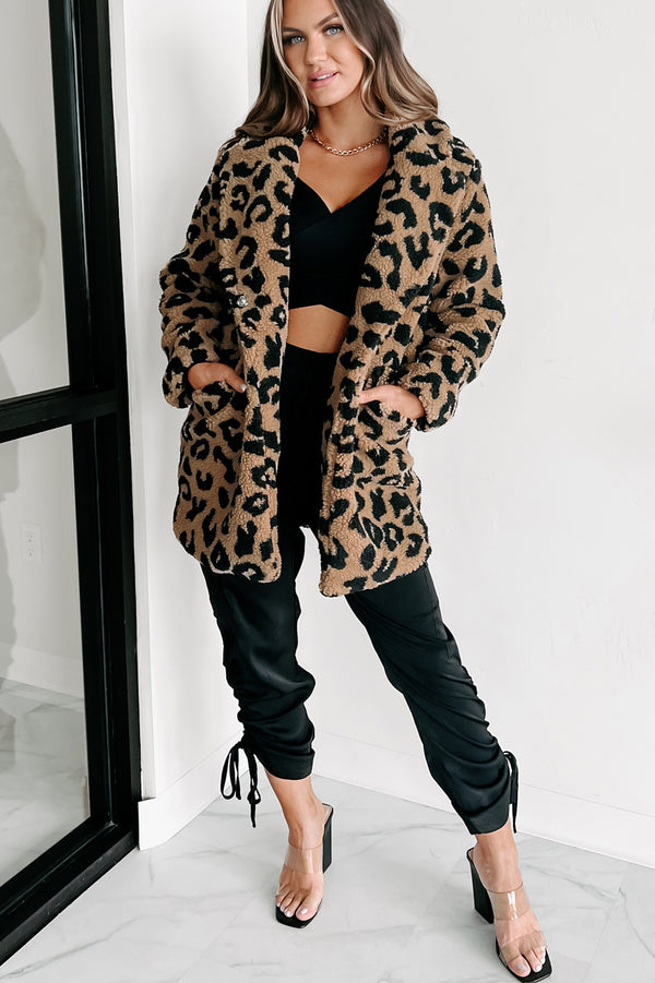 All About The Attention Teddy Sherpa Leopard Coat (Brown) - NanaMacs