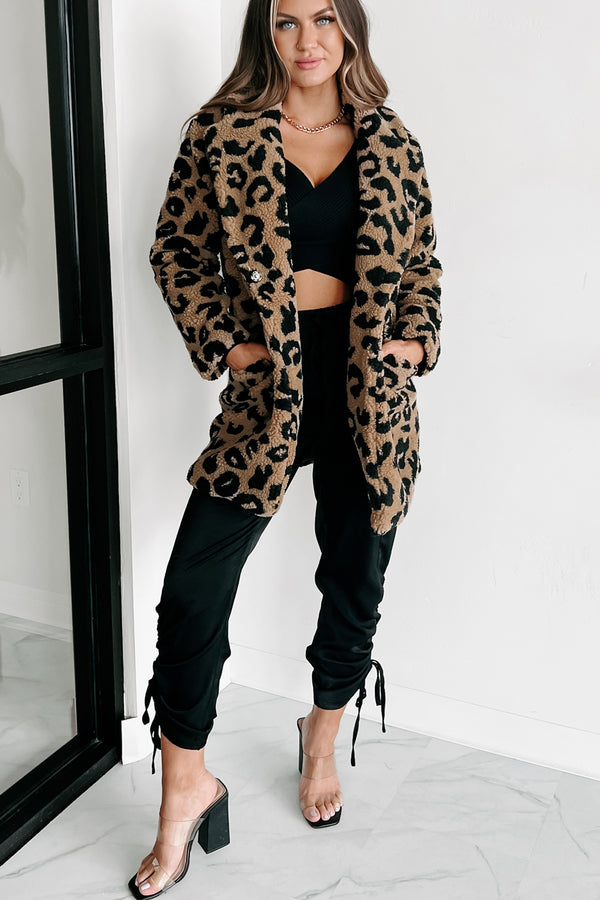 All About The Attention Teddy Sherpa Leopard Coat (Brown) - NanaMacs