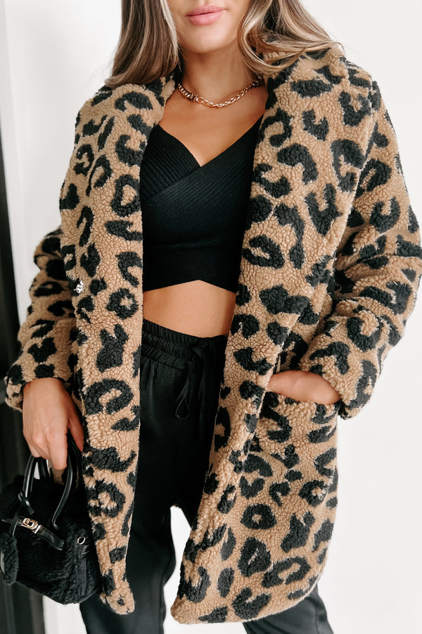 All About The Attention Teddy Sherpa Leopard Coat (Brown) - NanaMacs