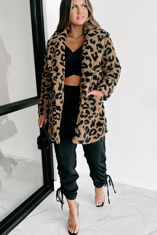 All About The Attention Teddy Sherpa Leopard Coat (Brown) - NanaMacs