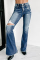 Change Of Plans Mid-Rise Button-Fly Risen Flare Jeans (Dark) - NanaMacs