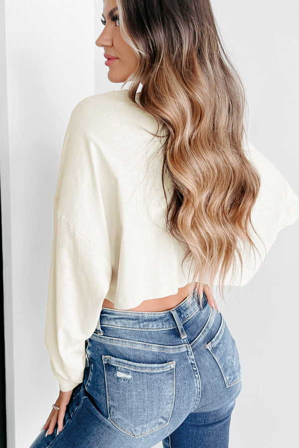 Oversized Long Sleeve Crop Top (Khaki) - NanaMacs