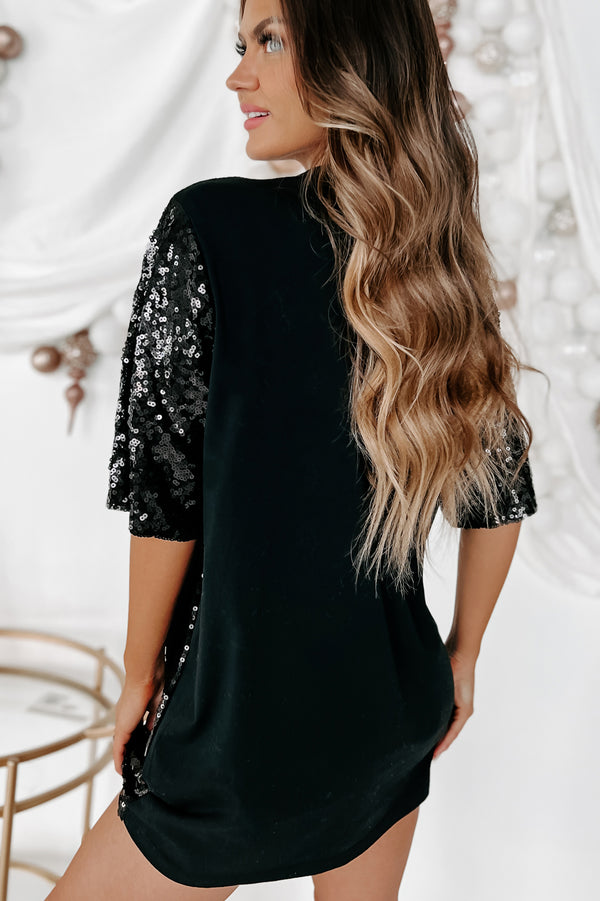 New Year, New Look Sequin T-Shirt Dress (Black) - NanaMacs