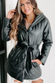 Wintry Winds Hooded Faux Leather Puffer Coat (Black) - NanaMacs