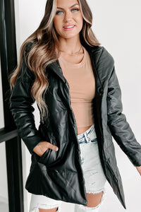 Wintry Winds Hooded Faux Leather Puffer Coat (Black) - NanaMacs