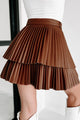 Thompson Faux Leather Tiered Mini Skirt (Brown) - NanaMacs